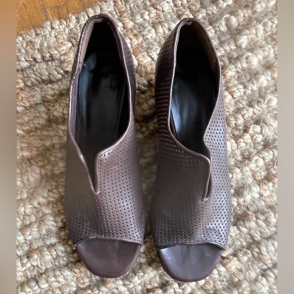 Maria Cornejo Brown Perforated Peep-Toe Mules